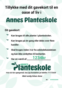 Gavekort til Annes Planteskole